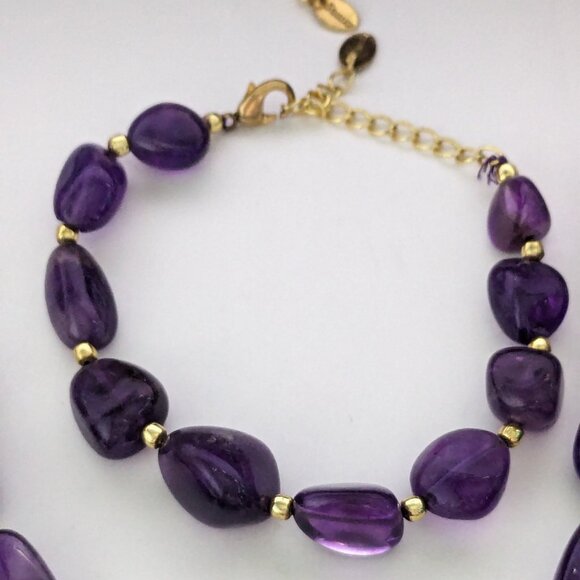 STAUER Genuine Amethyst Stone Beaded Necklace & Bracelet Set - Picture 2 of 7